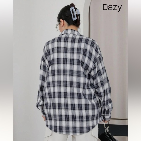 SHEIN Black and White Plaid Botton up Shirt - Picture 2 of 2